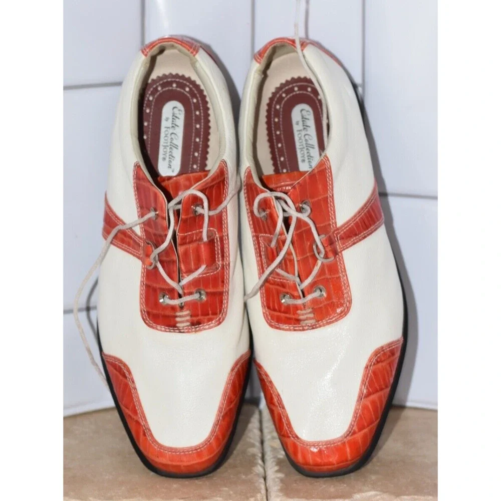 Foot Joy ( Estate Collection) White/Red color Croc Leather Golf shoes Size 8.5 M